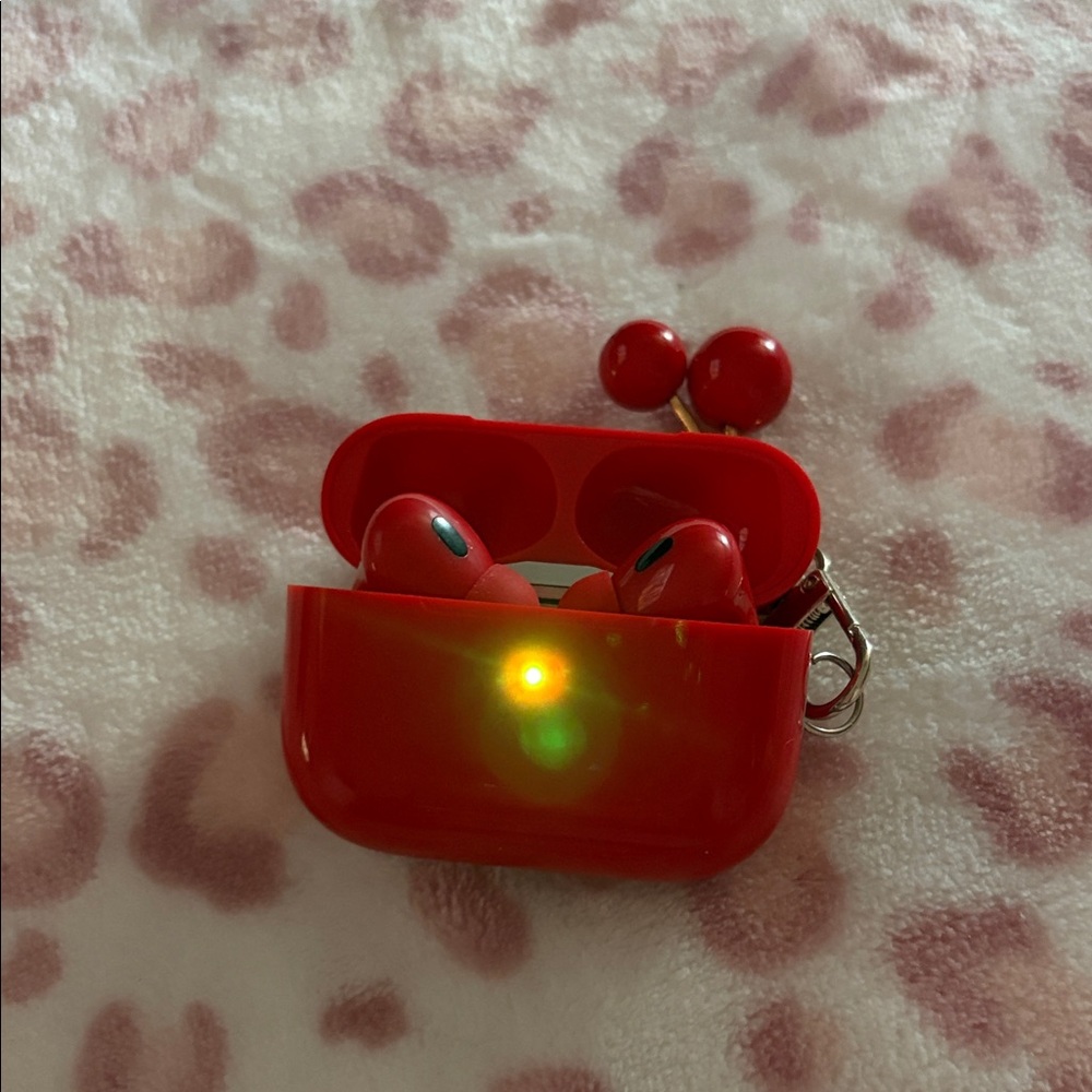 Red Wireless Earbuds with Charging Case